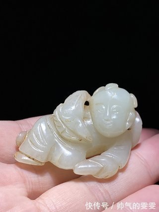 籽料&宋 和田玉籽料 白玉 童子戏鹰 执鹰童子