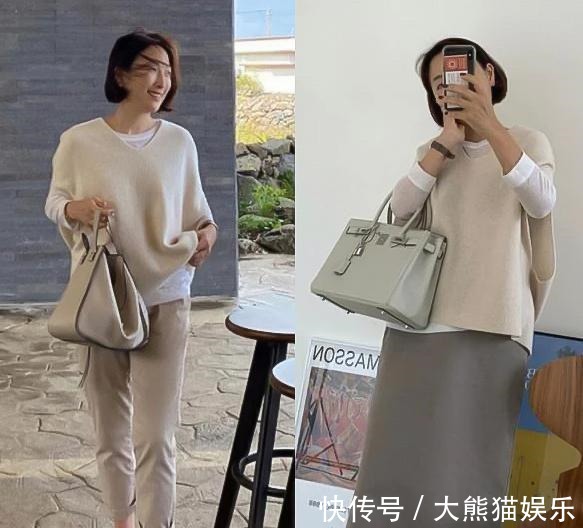 卡其色 一位韩国大妈的穿搭火了,穿衣简单不复杂,50岁穿出了30岁的感觉!