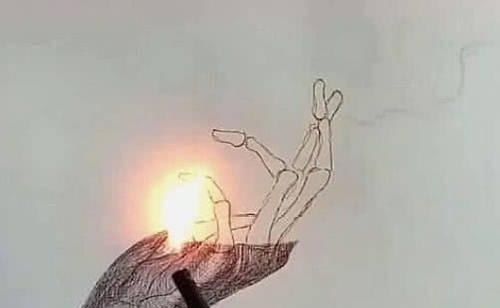 大佬@美术大佬画了一只手，点火后不相信自己眼睛，究竟是什么原理