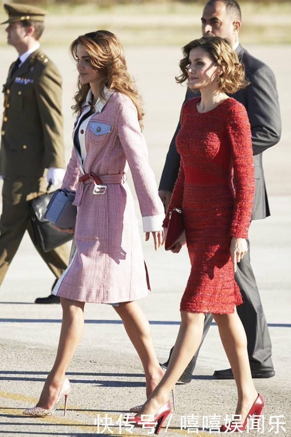 西班牙王后遇上对手，穿套装同框约旦王后略显老，气质也不占上风