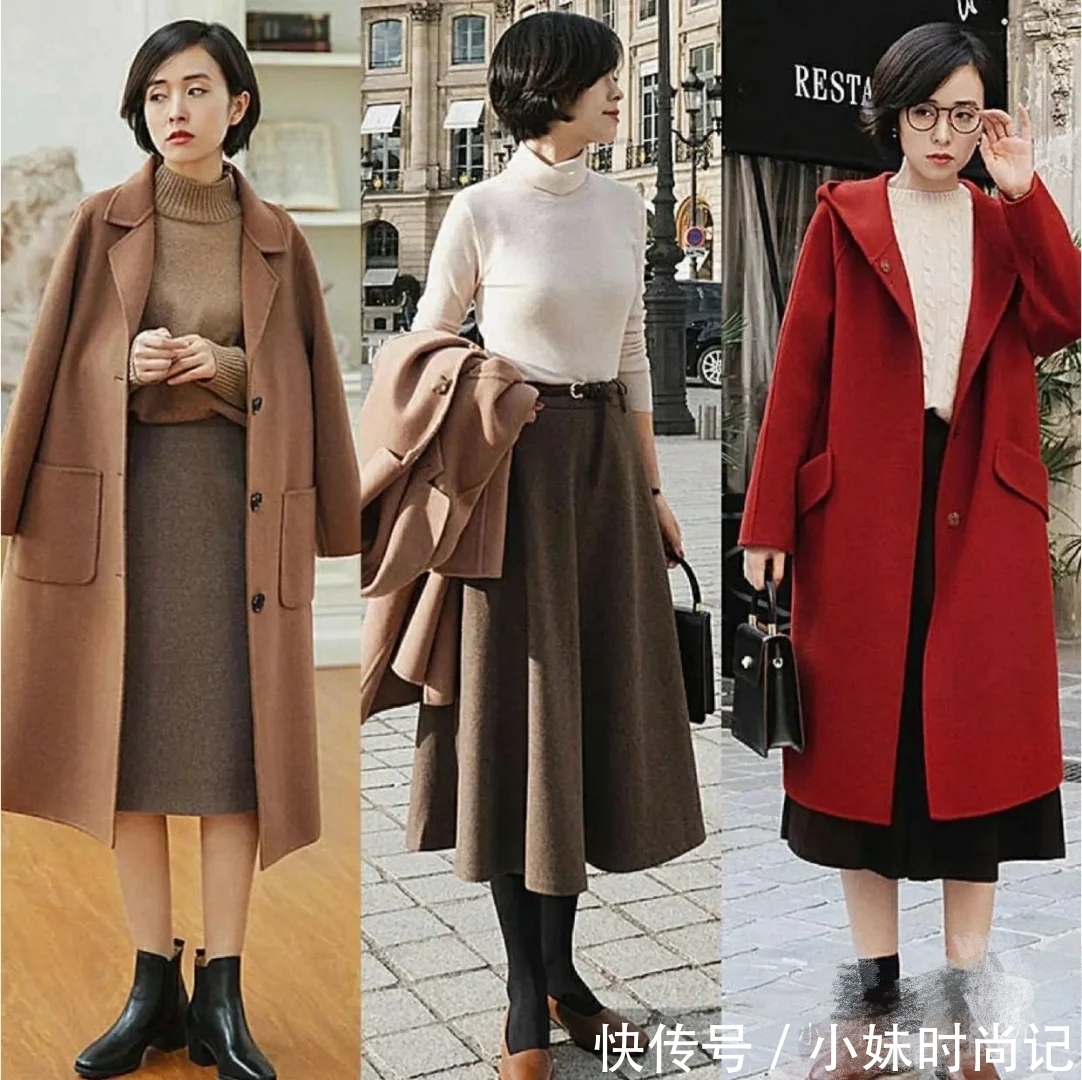 腿型不好看又有肉不怕！毛呢半身裙这么穿，显瘦保暖有气质