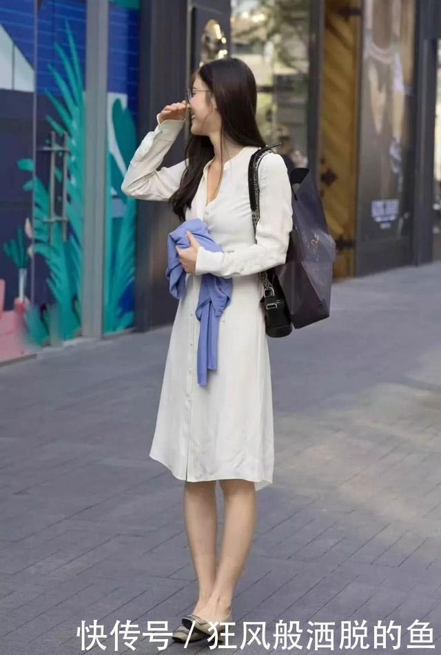 高挑 简约白色衬衫裙太个性了,再配条腰带收腰修饰,成熟优雅更显气质