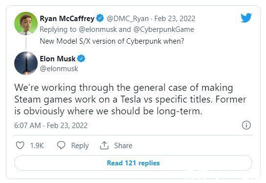 赛博朋克|马斯克：正努力使 Steam 游戏在特斯拉汽车上运行