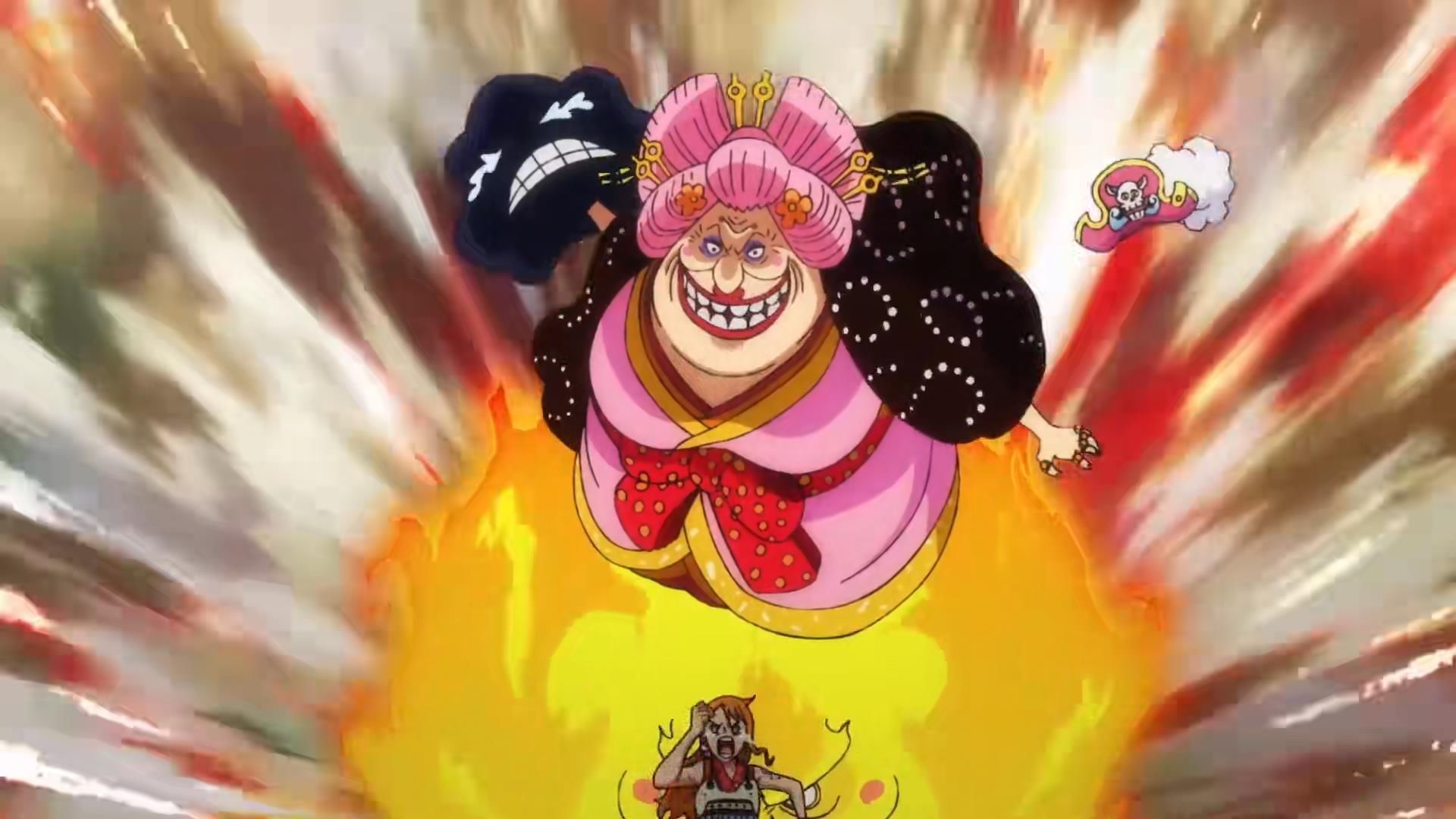 海贼王|海贼王998集:娜美“小贼猫”属性触发,弗兰奇在大妈脸上骑车