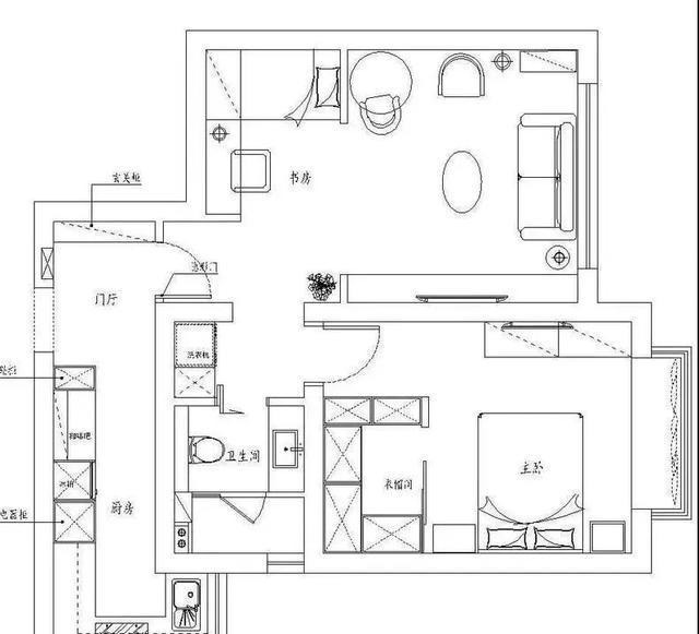 咖啡厅|巧妙的设计,50㎡户型放下两张床,还有咖啡厅、衣帽间和咖啡吧!