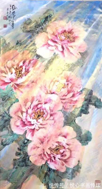 牡丹#画面溢花香，沁心扉，当代著名画家肖瑞权国画牡丹作品欣赏