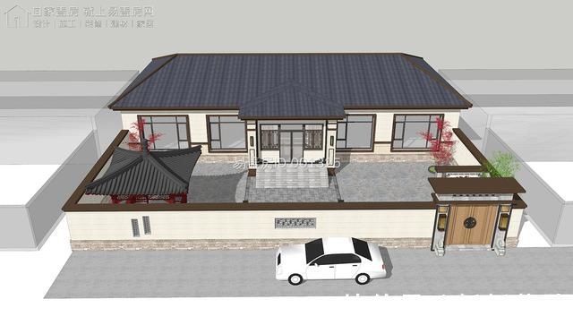 双入户门|一层新中式别墅，双入户门，房间均能采光，屋檐外挑，简单大气