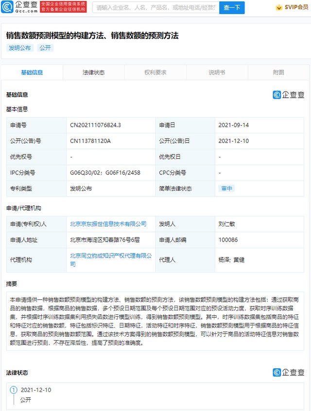 数据集|京东公开销售数额预测专利，不存在滞后性
