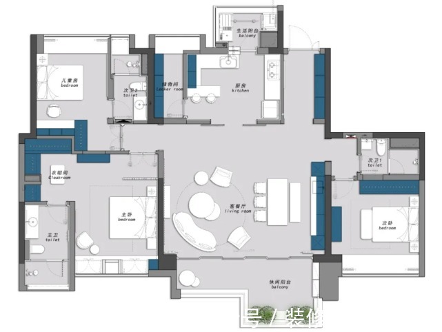衣帽间|175平现代四居室扩充大中厨，打造儿童套房