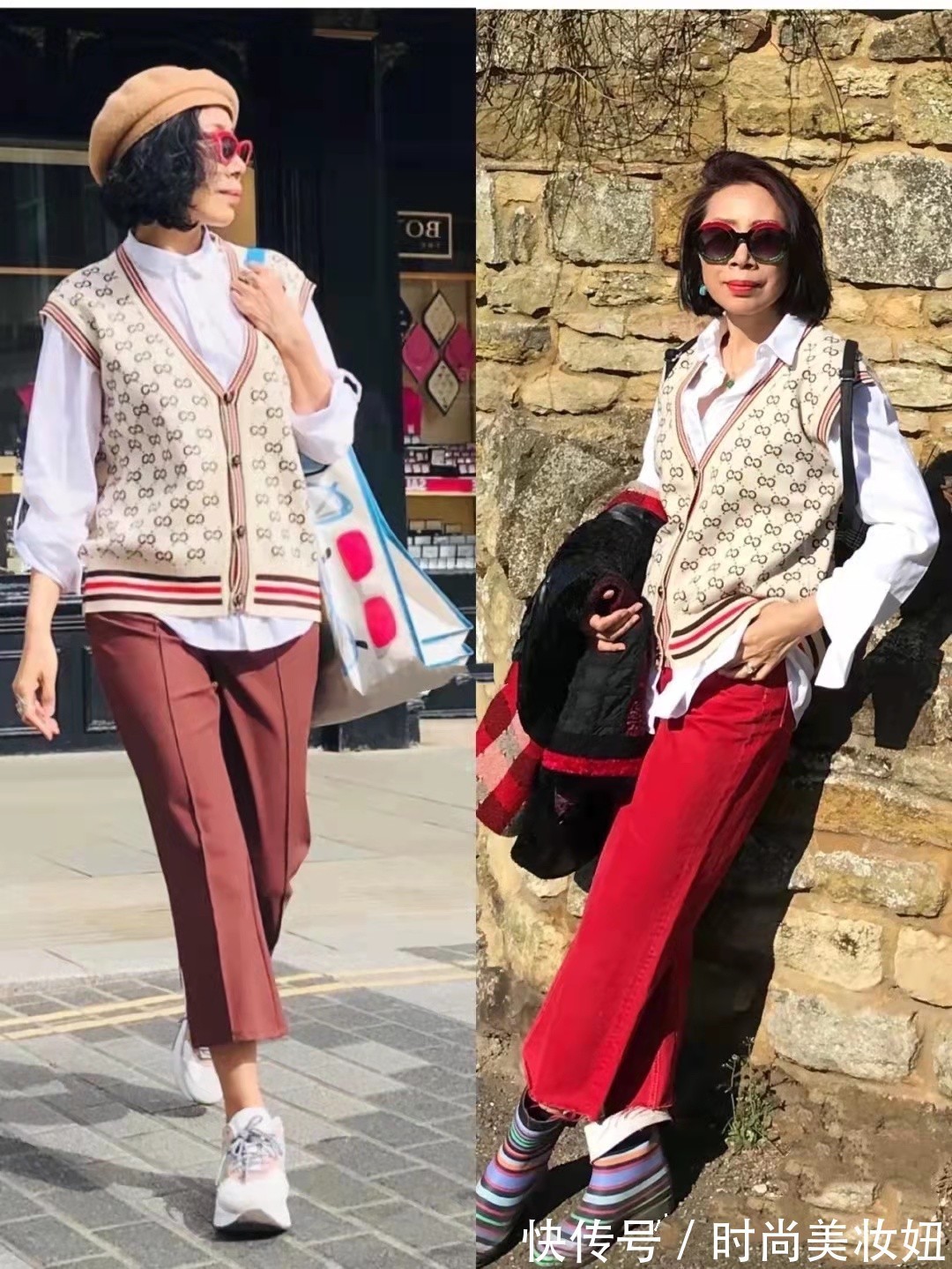 奶奶衫|这位60岁“大姐”太会穿了,奶奶背心穿出少女范,减龄又高级