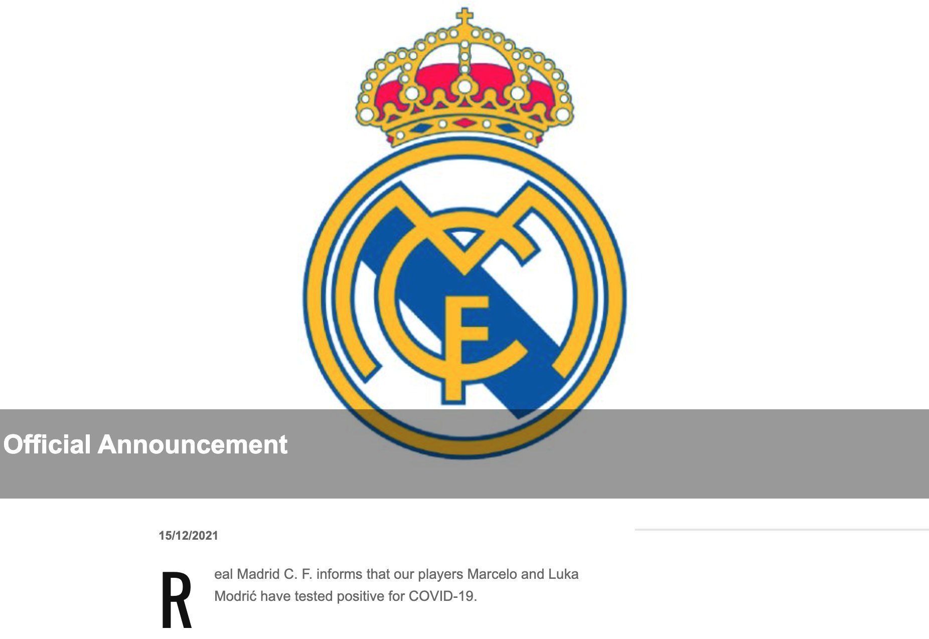 新冠|突發(fā)！皇家馬德里：兩名一線隊球員新冠檢測呈陽性