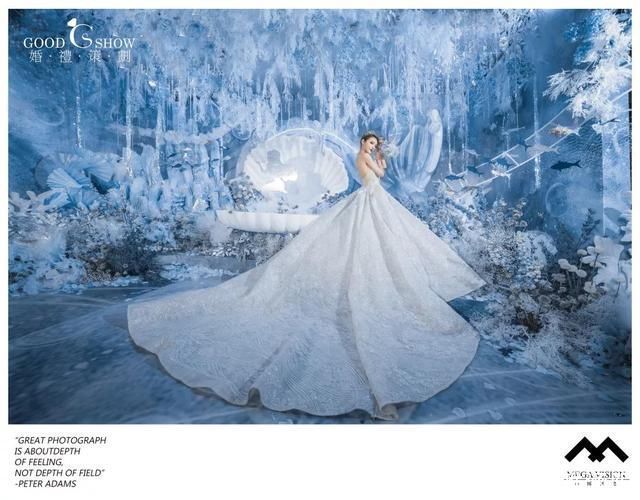 海洋风|梦幻美人鱼主题婚礼,雾霾蓝和白色的海洋风现场