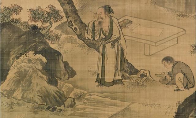 观鹅观瀑|(清)无款:唐伯虎观鹅观瀑双幅