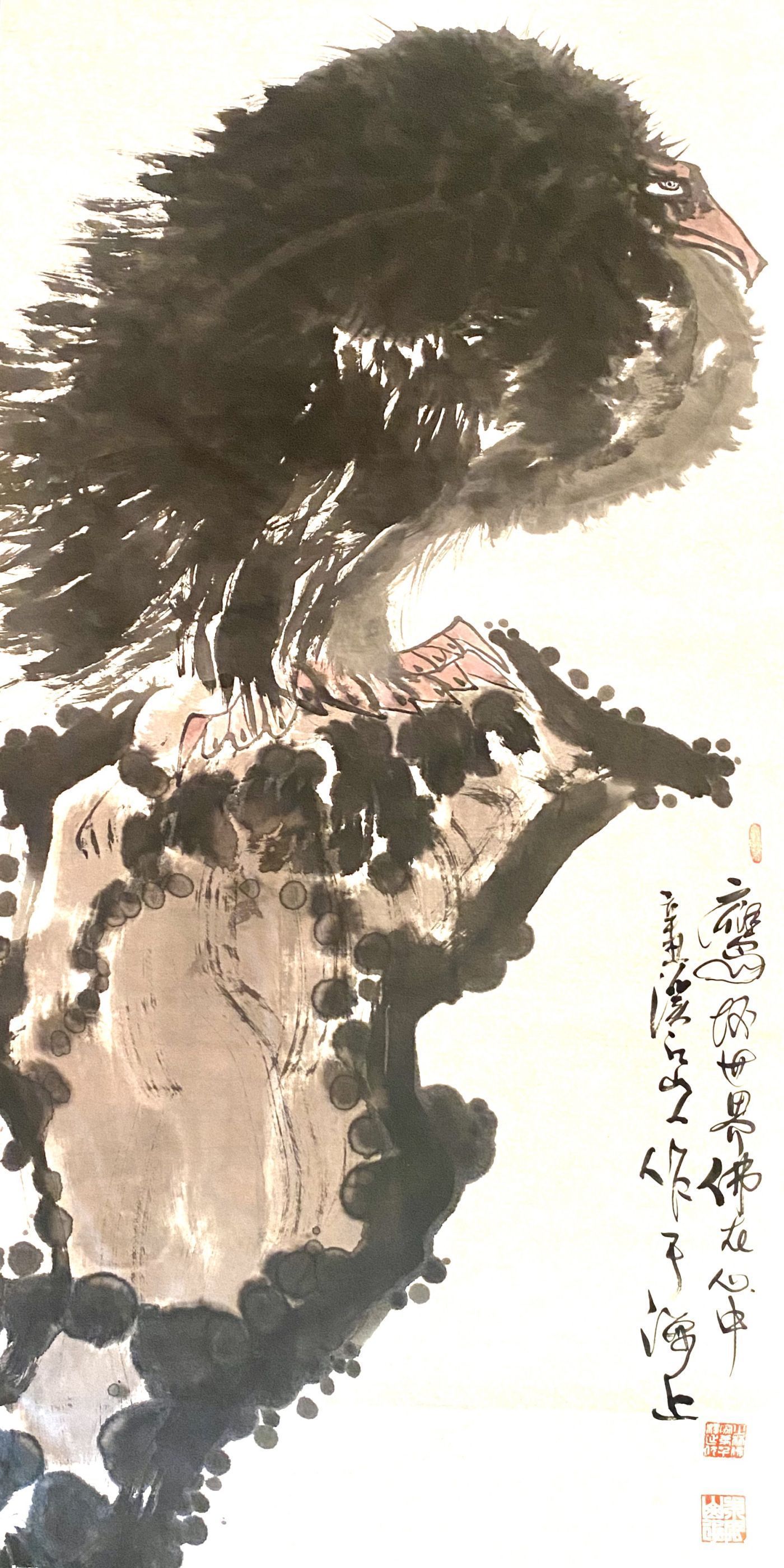 爱德华|笔下雄鹰俊,翼展能冲天——国画家、画鹰大家、指墨画艺术大师朱祖国