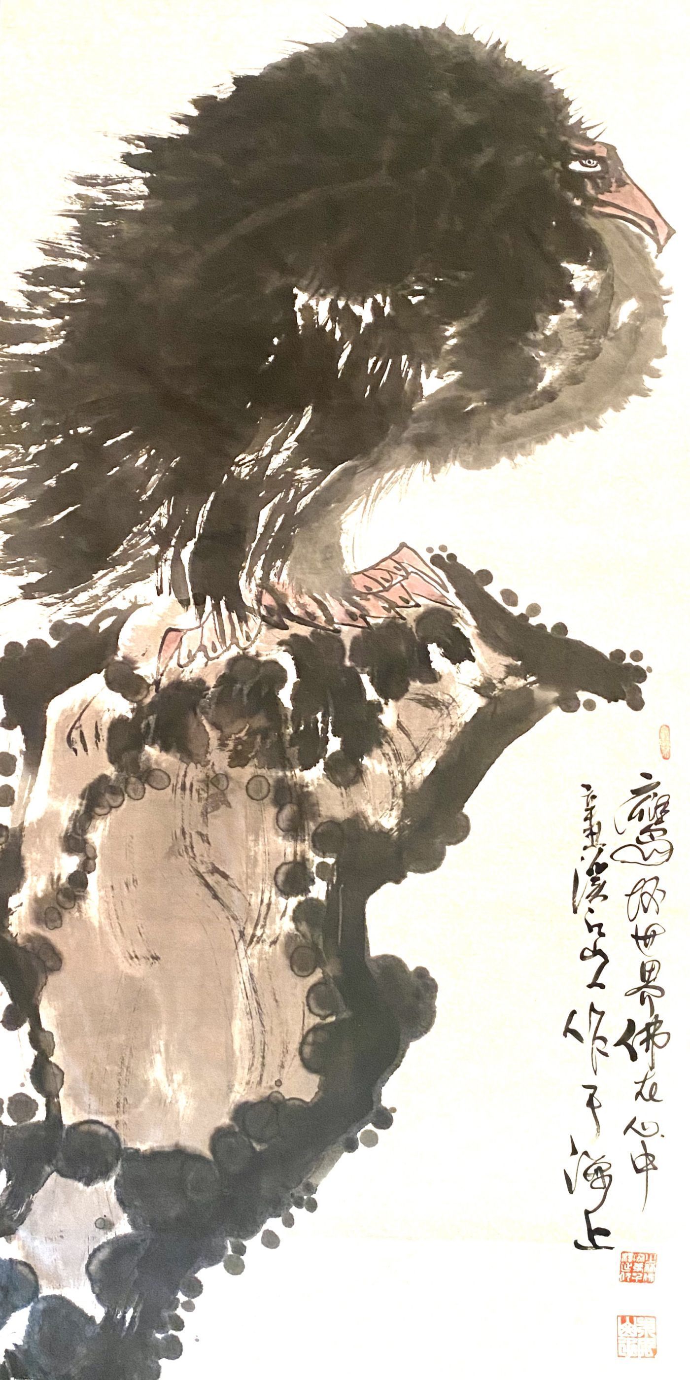 爱德华|笔下雄鹰俊，翼展能冲天——国画家、画鹰大家、指墨画艺术大师朱祖国