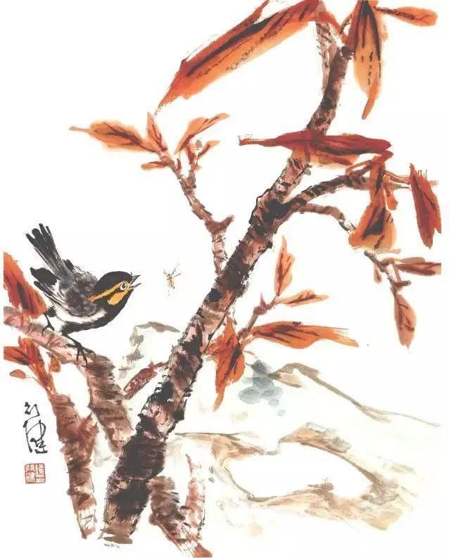 花鸟画@他的师父是海派小写意花鸟画第一人江寒汀,其作品自然也不差