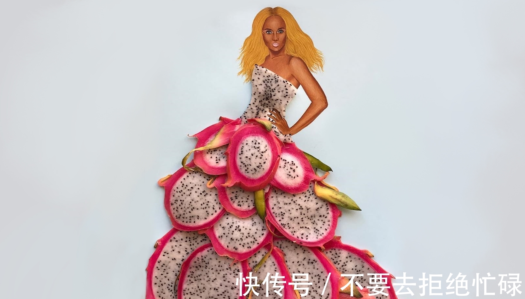 shamekh#这个插画师有点“懒”,他画画只画一半,其余都是用水果来替代