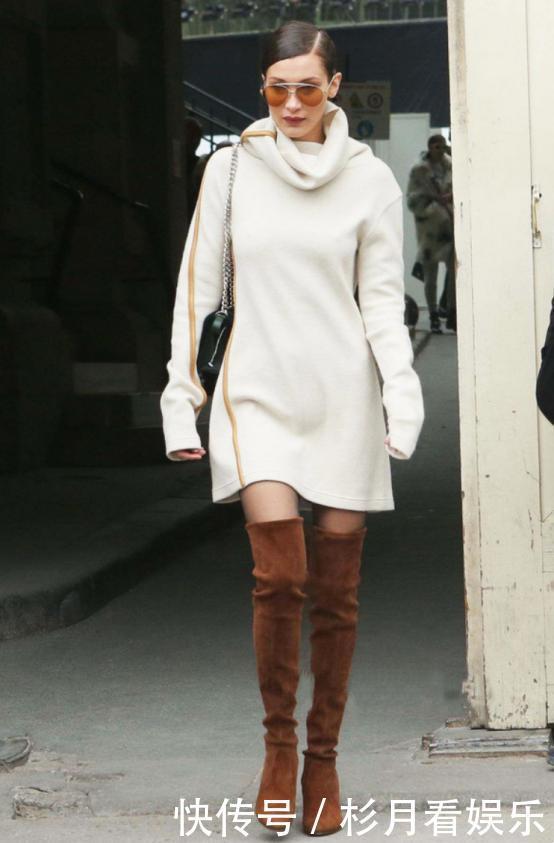 今秋火了一种搭配方式，女人都穿“长毛衣+过膝靴”，显瘦又显高