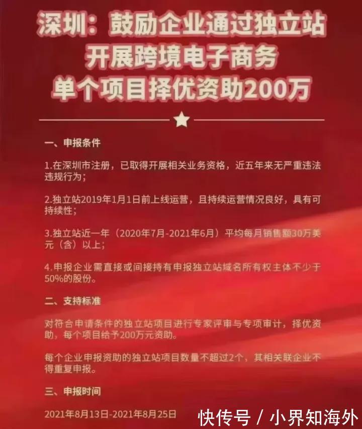 重磅：快快申报！深圳补贴200万，鼓励企业做独立站！25日截止！