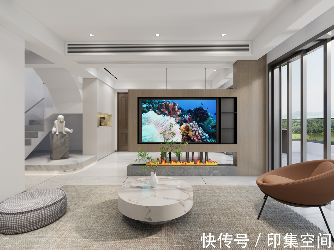 电视墙|极简+悬空电视墙,营造大平层空间感