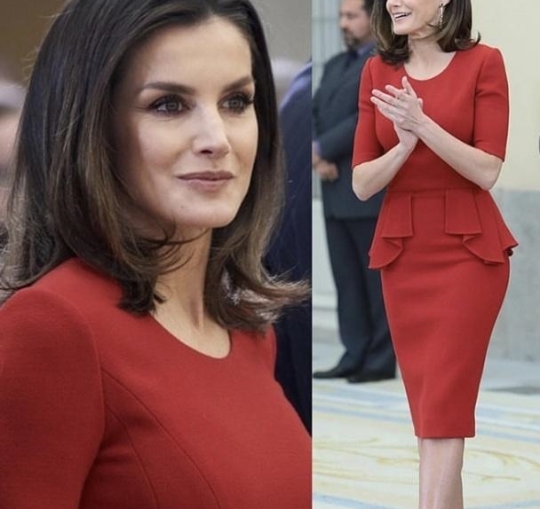 西班牙王后3穿4年前红裙,换掉浓妆散开头发太气质,更具王室风范