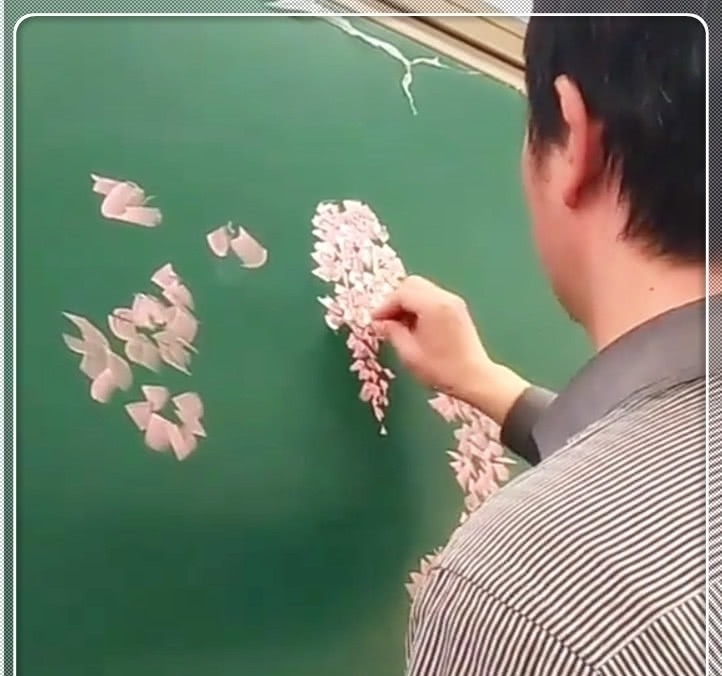 粉笔&美术老师用粉笔画“桃花林”,美到睁不开眼,网友:我家墙还空着