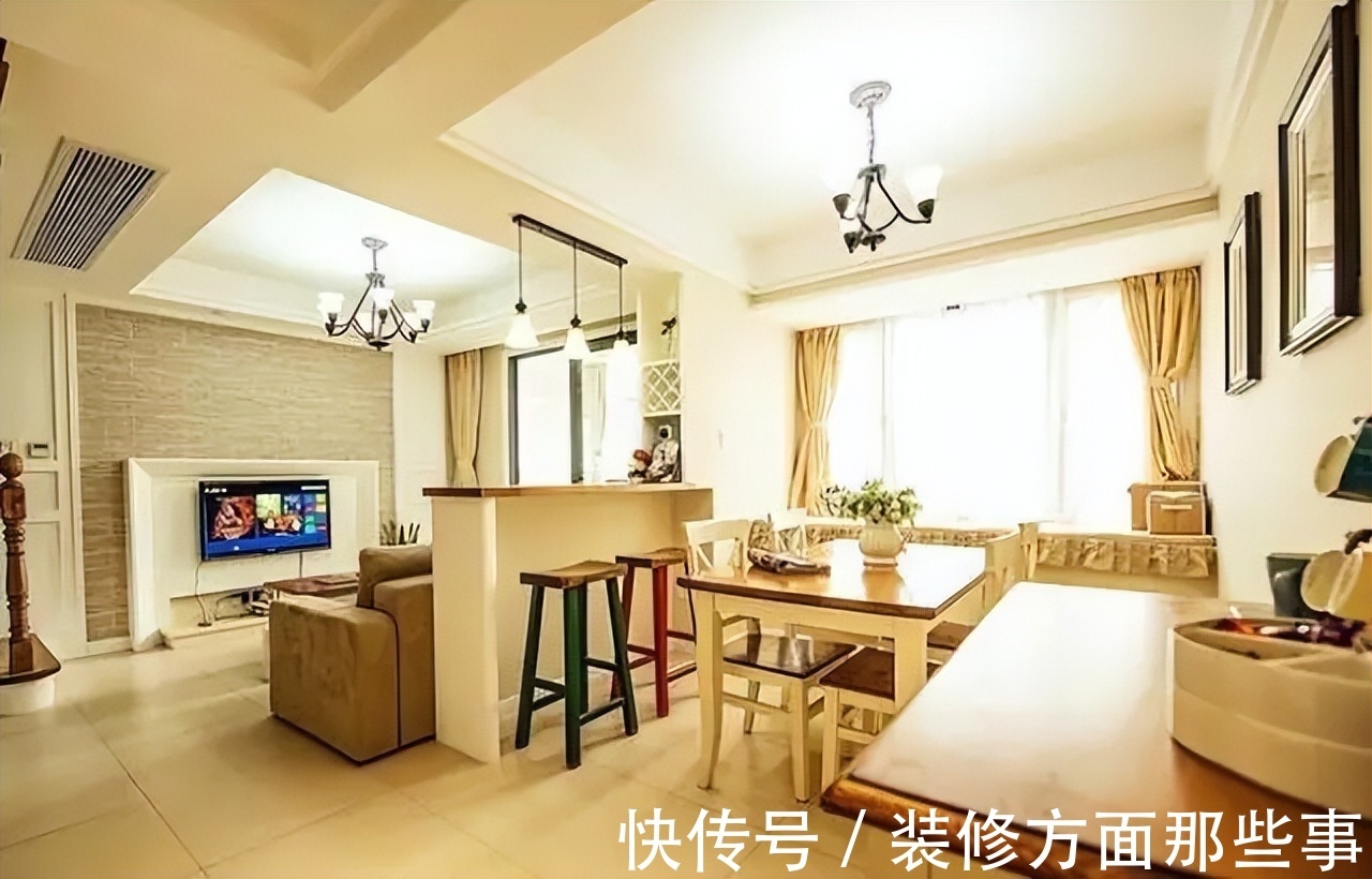 装修|107平浅黄美式风三居室,小餐厅显得简洁又整齐