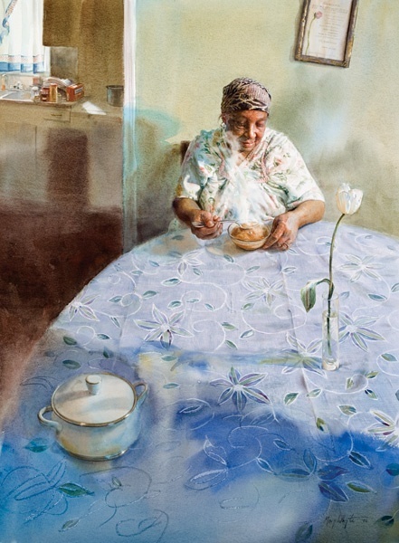 画标$美国水彩人物画家玛丽怀特:一张A4大小的水彩画标上万美元