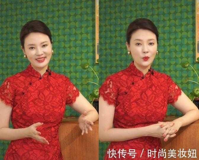 连衣裙|43岁刘芳菲很有“贵妇范”,穿红色旗袍连衣裙高贵优雅,美得惊艳