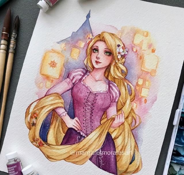 莫阿娜|水彩手绘风的迪士尼公主,艾莎美得很冷艳,花木兰国风韵味很漂亮