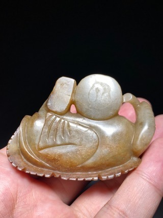 童子#清 和田玉籽料 童子击鼓