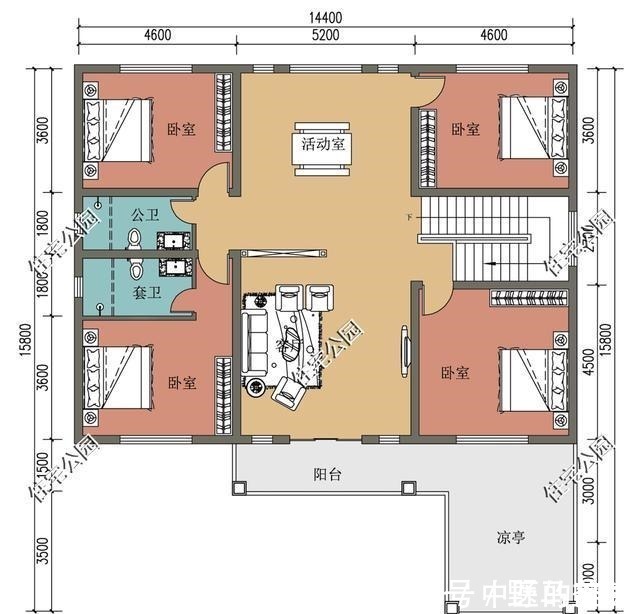 通透亮堂|回村盖房，这套14×15米户型火了，独立厨房配上凉亭就是好看！