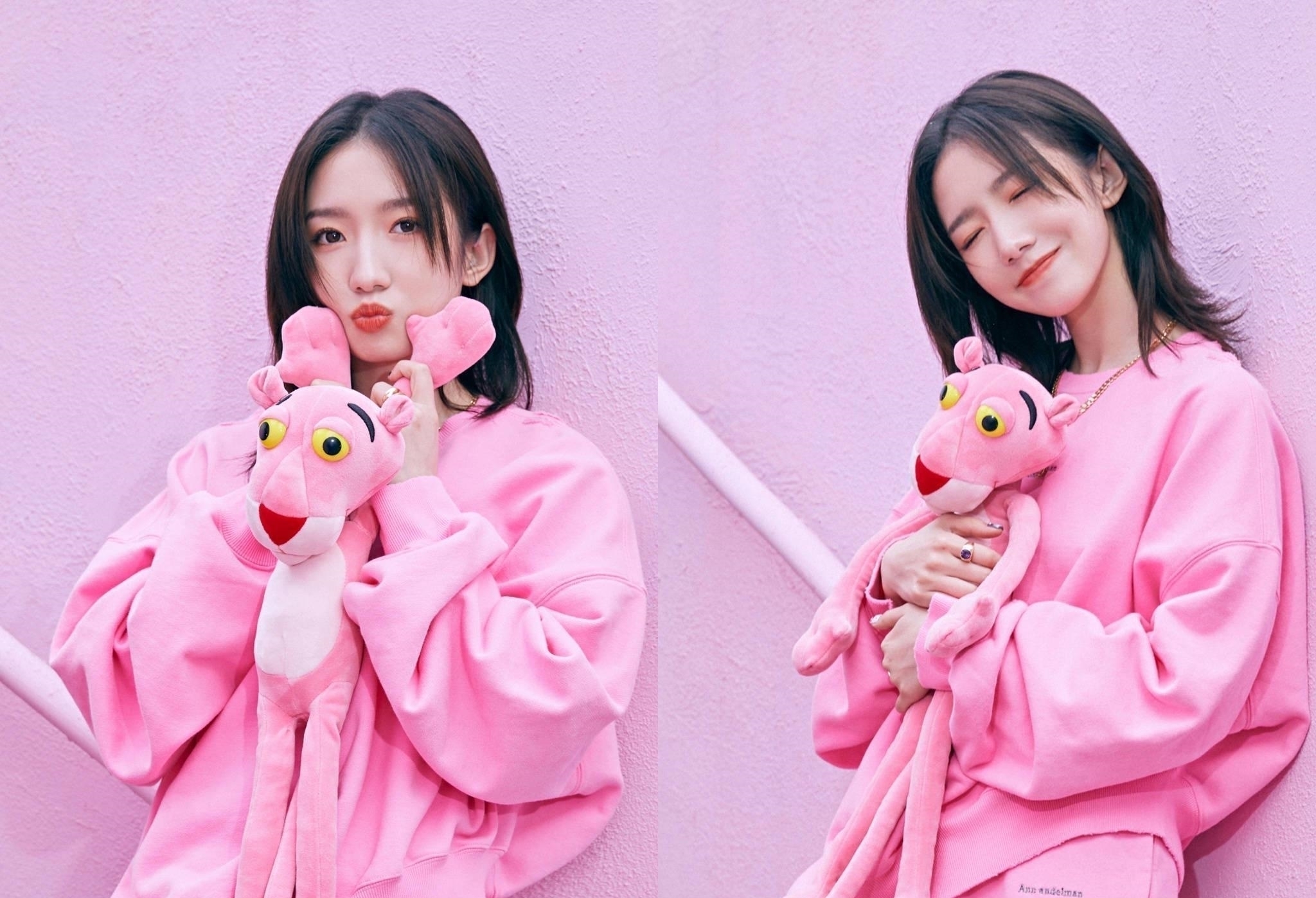 造型|孟美岐參加某節目的造型，深v牛油果綠印花連衣裙，普普通通