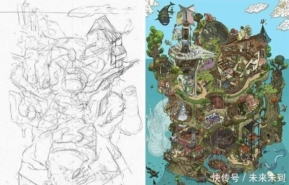 画作&画师们分享草稿和成品,省略“一点点”细节,完全是两种样子