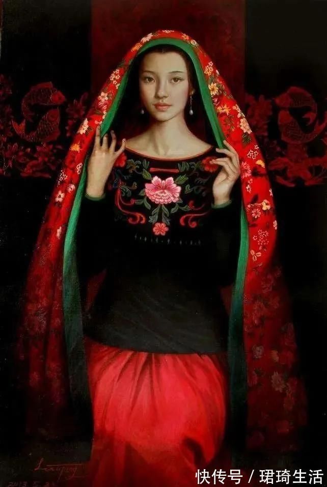 油画作品!她画出有东方的女韵味子,画面有令人惊艳的幻觉