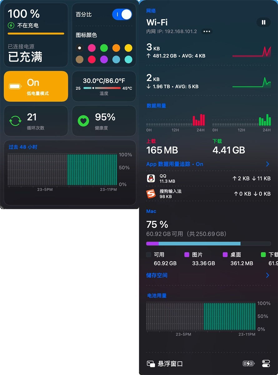 Network & Battery for Mac v12.4.2 MAS 实时网速查看及电池健康-下载否
