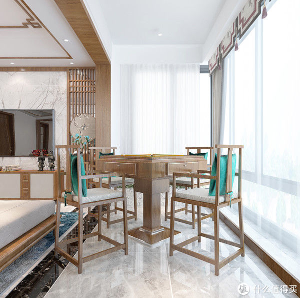 中式风格|横厅户型真的很舒服，看它的客厅就知道了，采光效果很好，有格调