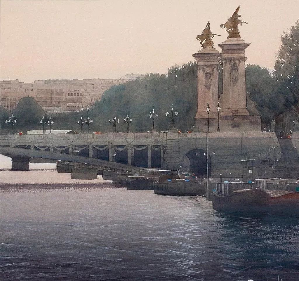 美术学院#Charles Villeneuve 的超美的城市风情水彩！