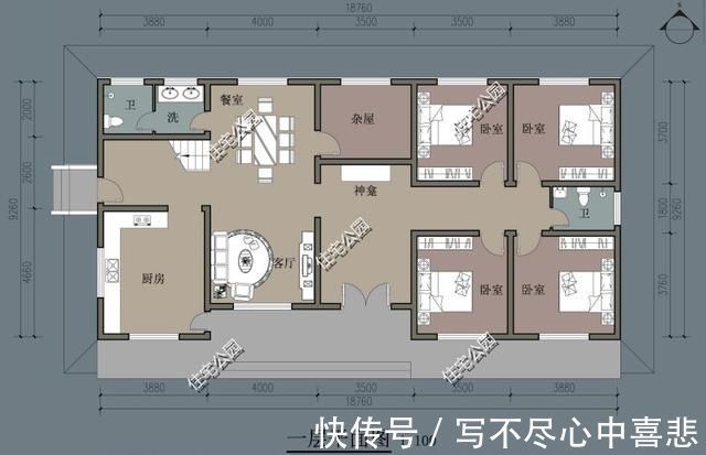 占地面积|给农村父母盖养老房，这10套小平层真心不错，神龛堂屋火炕全都有