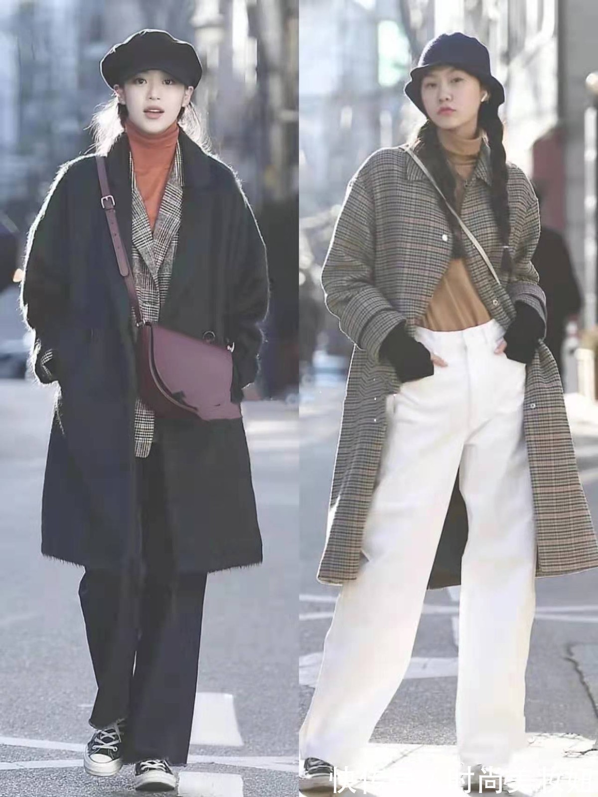格纹 真正时髦的女人,大衣都不配打底裤,看韩国女生的穿搭就知道