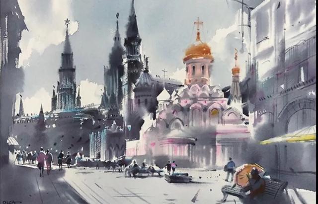 美术学院$城市人物水彩画│城市在她的笔下,充斥着温馨和随意