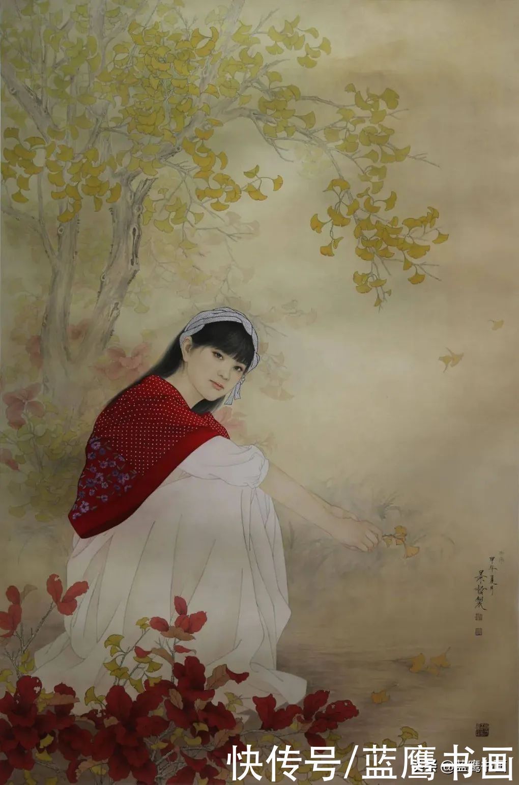 红妆$崔景哲的人物工笔画,展示了古典美的气质,吸引了绘画爱好者关注