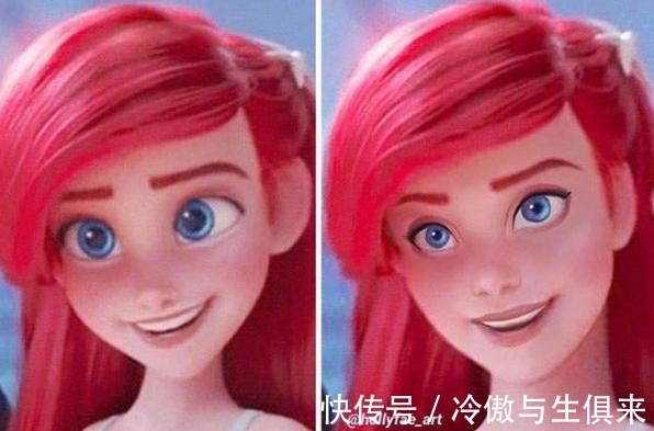 迪士尼动画|五官变正常的迪士尼公主,爱丽儿公主最可爱,艾莎女王失去美貌