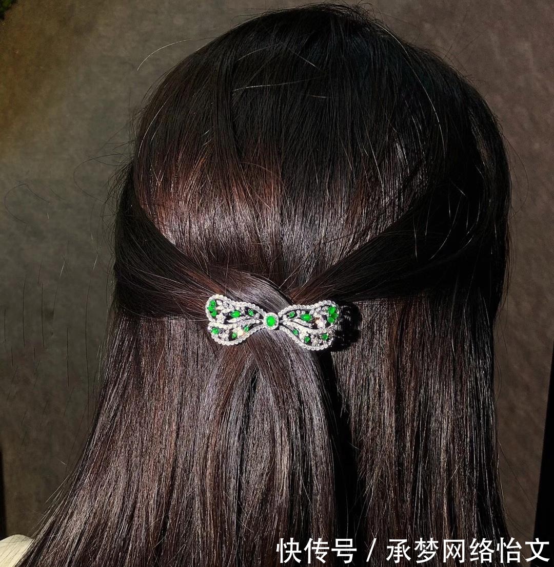 翡翠发卡 从头开始，发型很重要头饰更关键，翡翠发卡减龄的同时满满高级感