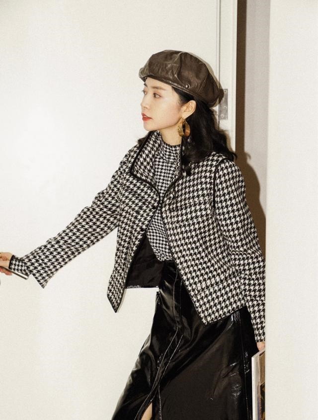 千鸟格 今秋不流行卫衣配牛仔裤了,像三木这样搭,才是真的美有气质