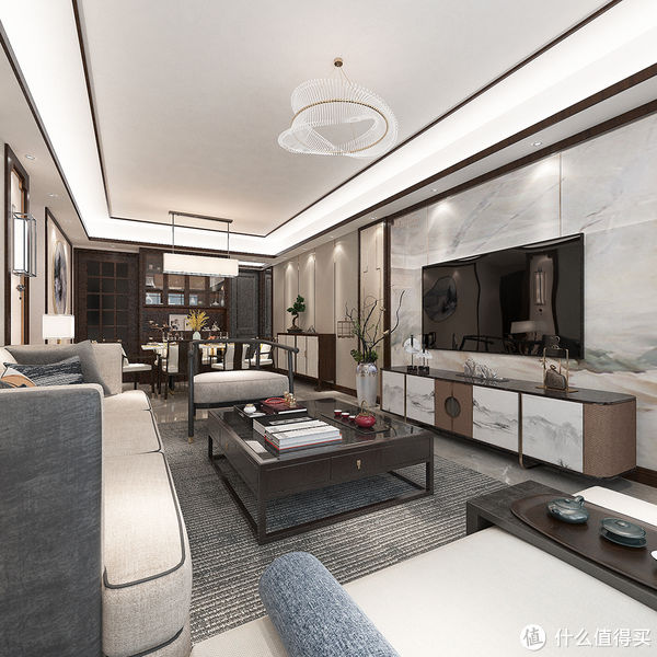 装修|129㎡新中式风格装修，宽敞舒适的三房结构，全屋简洁有韵味，羡慕