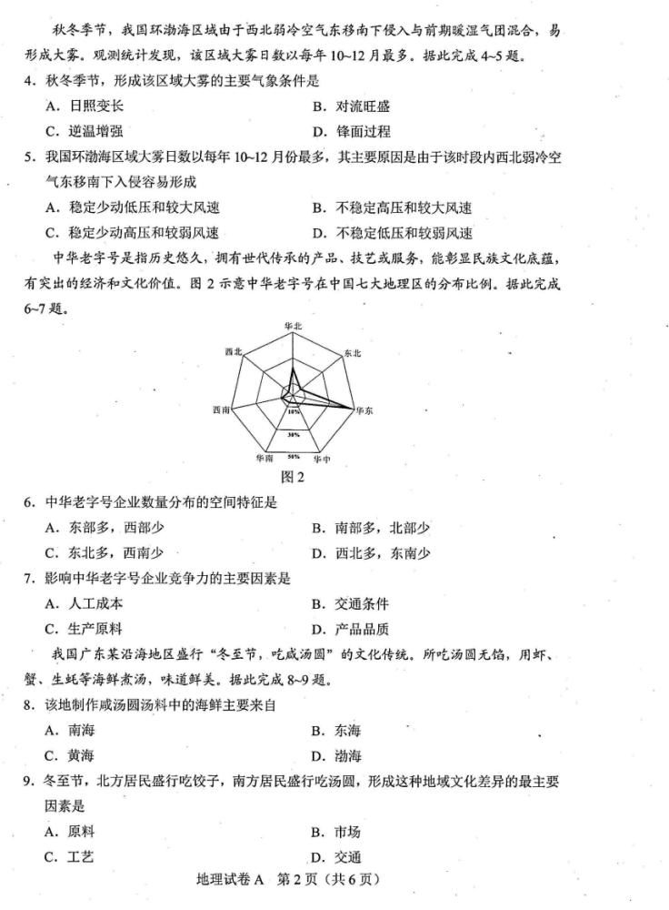 八省八套地理卷和答案来了！八省联考！