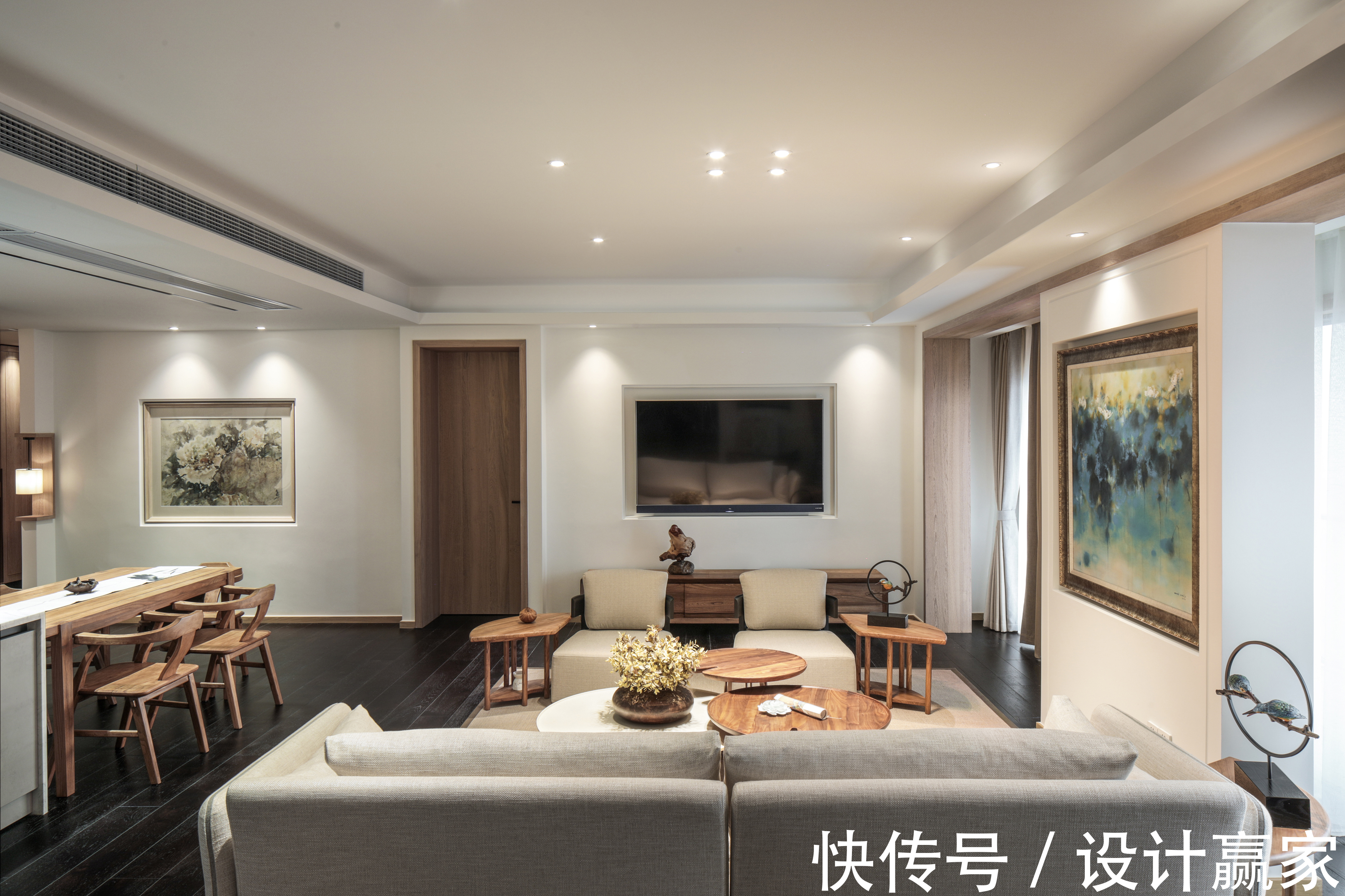 客厅|200㎡江景大宅,现代中式的古朴优雅之美,简约中透着高级