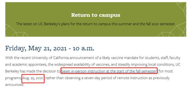 接种疫苗|加州大学伯克利分校官宣提前恢复线下授课