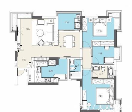 通透|115平米三居室,全屋通透又敞亮,沙发不靠墙,邻居都争相效仿